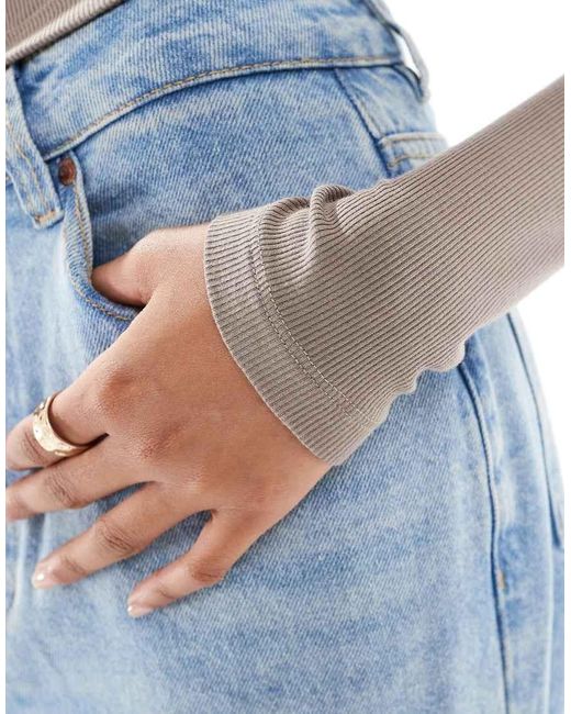 Cotton On Blue Staple Rib Boat Neck Long Sleeve Top