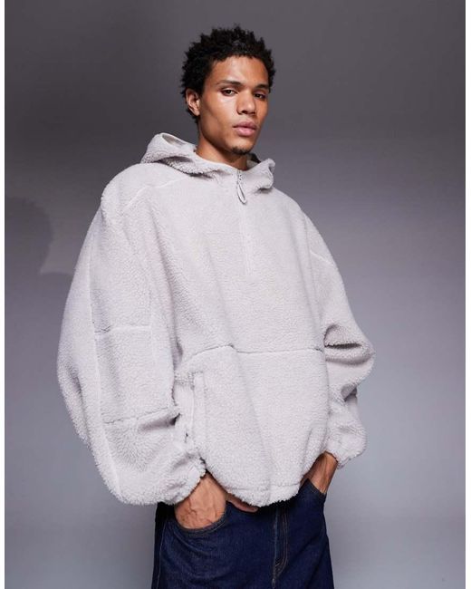 ASOS Extreem Oversized Fleece Hoodie Met Kwartrits En Opstaande Boord in het Gray voor heren