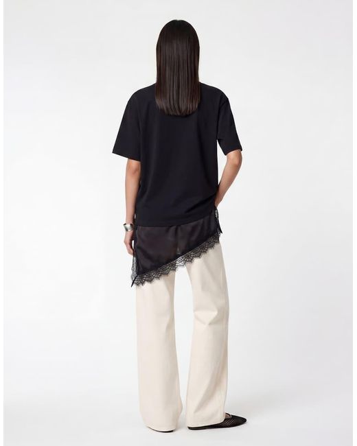 Noisy May Blue Oversized Asymmetric T-Shirt With Satin Detail