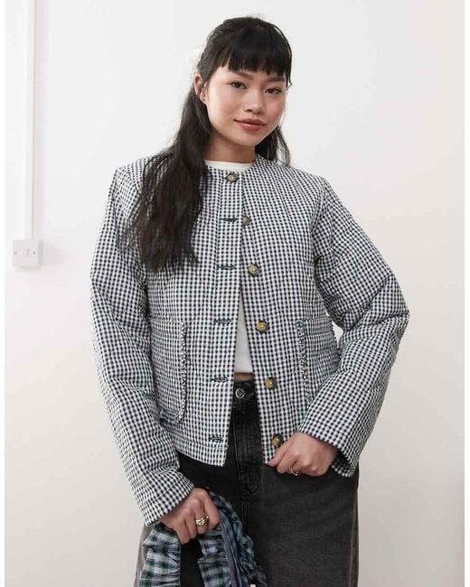 Miss Selfridge Gray Mono Check Quilted Bed Jacket