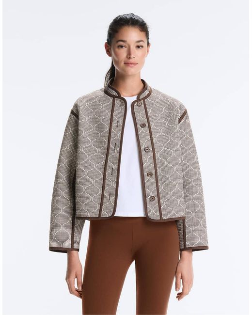Oysho Gray Stand-Up Collar Jacket With Contrast