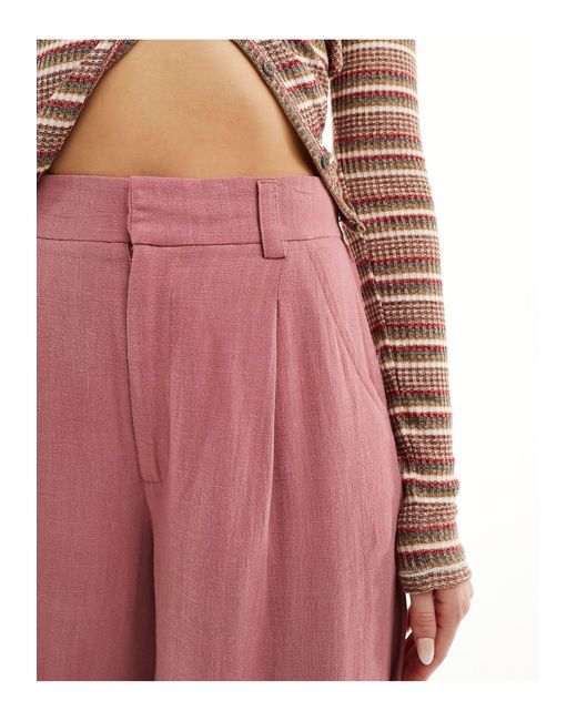 ASOS Red Wide Leg Dad Trouser With Linen