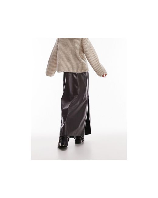 Falda midi marrón con dos aberturas TOPSHOP de color White
