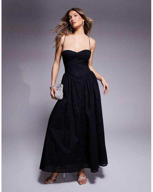 Bardot Blue Tie Back Corset Maxi Dress
