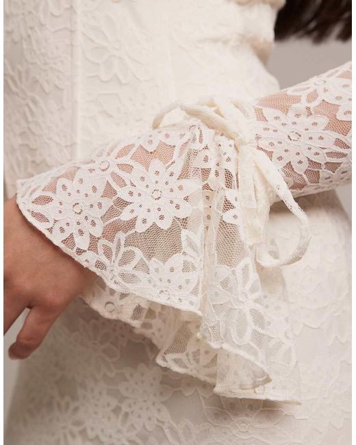 Wanderdoll Natural Wander Doll Juliette Bridal Square Neck Corset Detail Bow Tie Sleeve Lace Maxi Dress