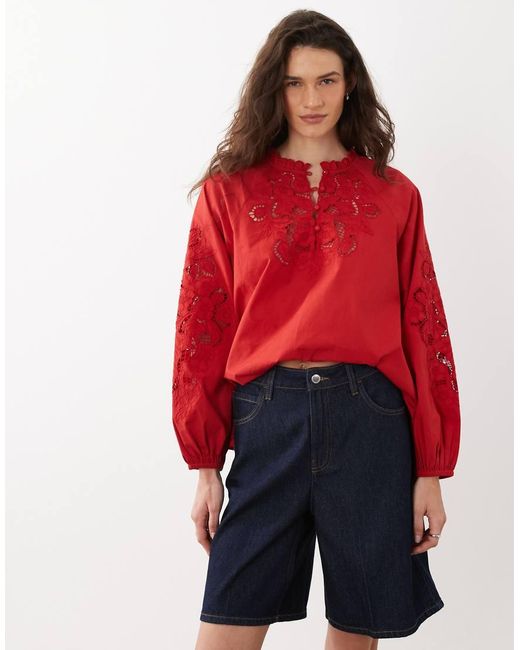 Mango Red 100% Cotton Denim Bermuda Shorts