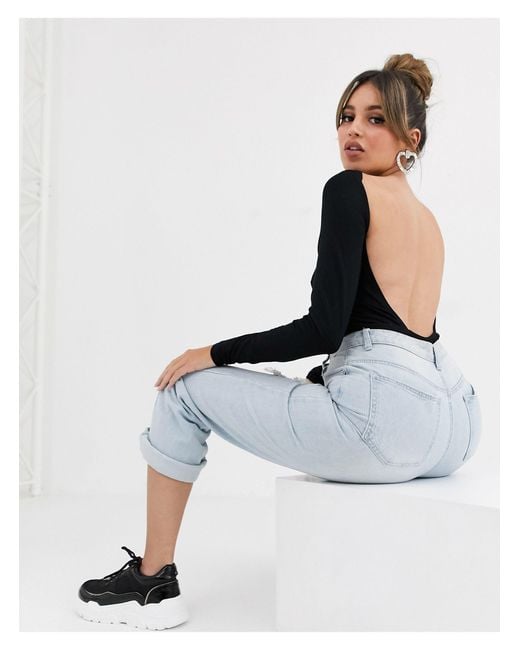 Body dos nu à manches longues ASOS en coloris Black