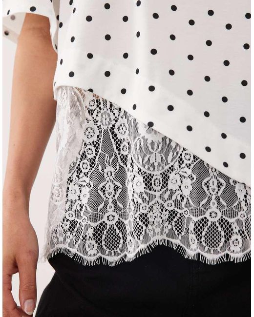 ASOS White Short Sleeve T-shirt With Lace Hem