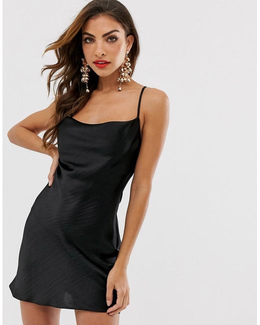 ASOS Satin Cami Mini Slip Dress in Black - Lyst