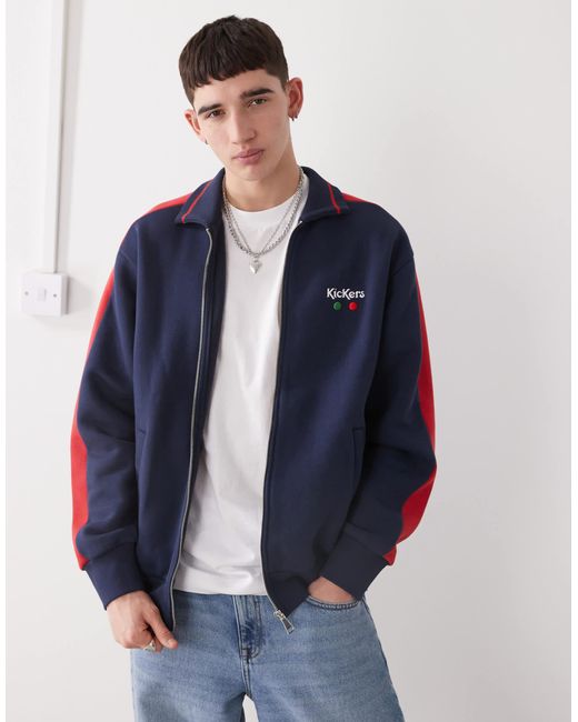 Kickers Blue Zip Up Jersey Jacket With Red Stripe for men