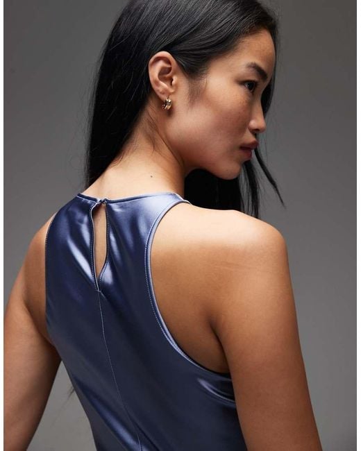 & Other Stories Blue Bias Cut Satin Midi Dress
