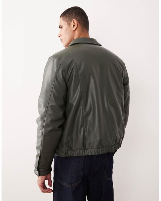 ASOS Gray Faux Leather Harrington Jacket for men