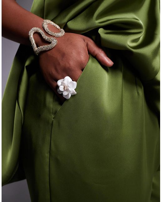 ASOS Green Curve Tailored Straight Leg Satin Trousers Co-ord