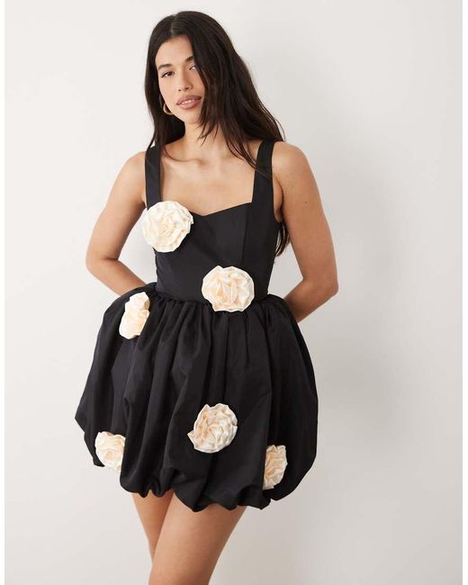 ASOS Natural Bubble Hem Contrast Corsage Mini Dress