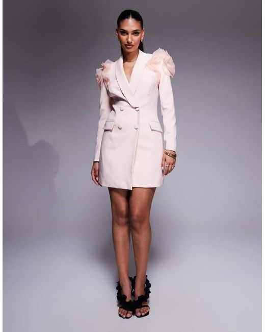 light pink blazer dress PINK ROSA TAFFETA FEATHER BLAZER DRESS | CULT MIA