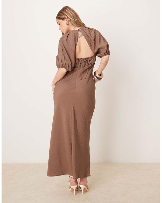 ASOS Maxi Jurk Met Pofmouwen En Open Achterkant in het Natural