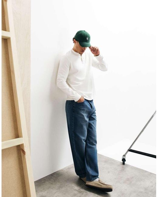 ASOS Gray Regular Fit Long Sleeve T-shirt With Henley Neck for men