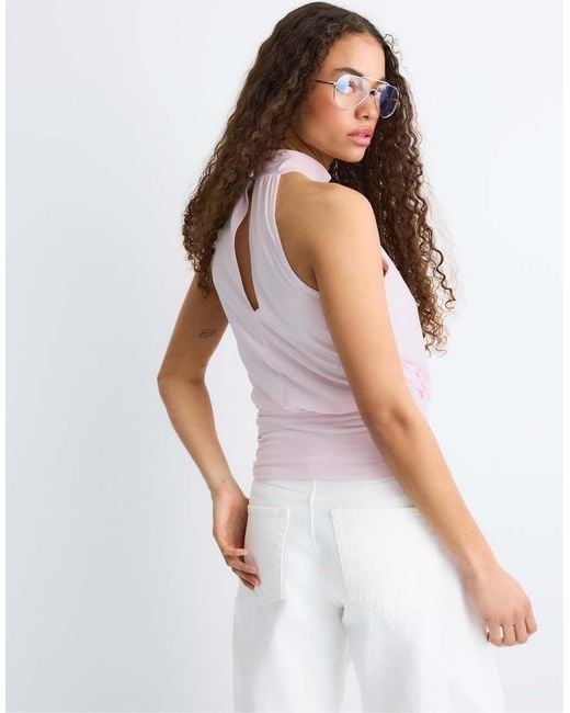 Stradivarius Brown Puff-Effect Halter Top
