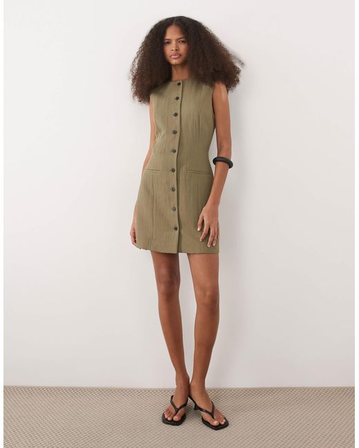 Mango Green Button Through Sleeveless Mini Dress