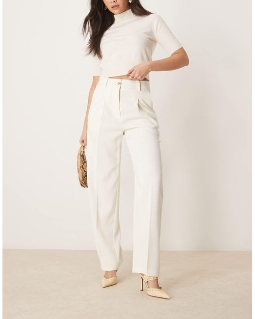 ASOS Natural Tailored Straight Leg Pants With Gold Button Detail