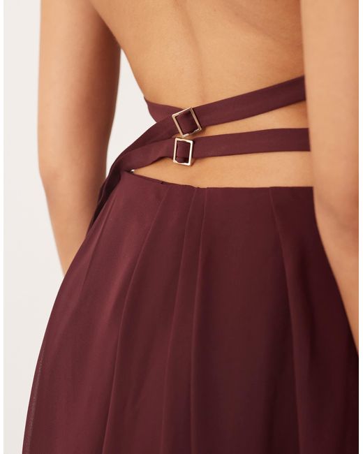 ARRANGE Red Hybrid Halter Drape Hem Midi Dress With Open Back