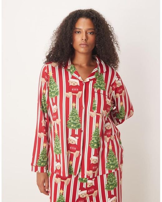 Chelsea Peers Red Curve Poly Long Sleeve Revere Pyjama Set