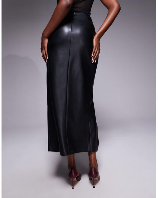 River Island Blue Faux Leather Twist Side Midi Skirt