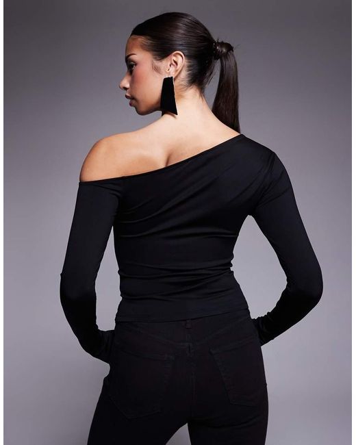 GOOD AMERICAN Gray Weightless Sculpted Off Shoulder Long Sleeve Top