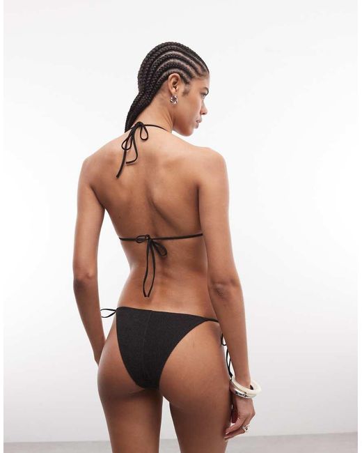 Monki Black Mix And Match Crinkle Tie Side Bikini Bottom