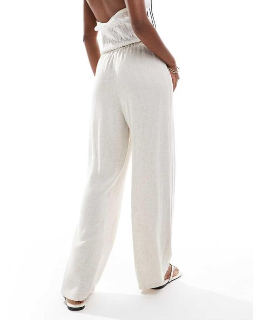Miss Selfridge White Linen Blend Drawstring Waist Wide Leg Trousers