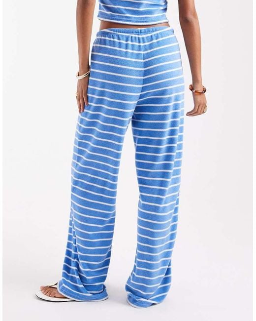 Pantalones Azules A Rayas De Pernera Ancha Con Lazada En La Cintura De Tejido De Rizo De (Parte De Un Conjunto) 4th & Reckless de color Blue