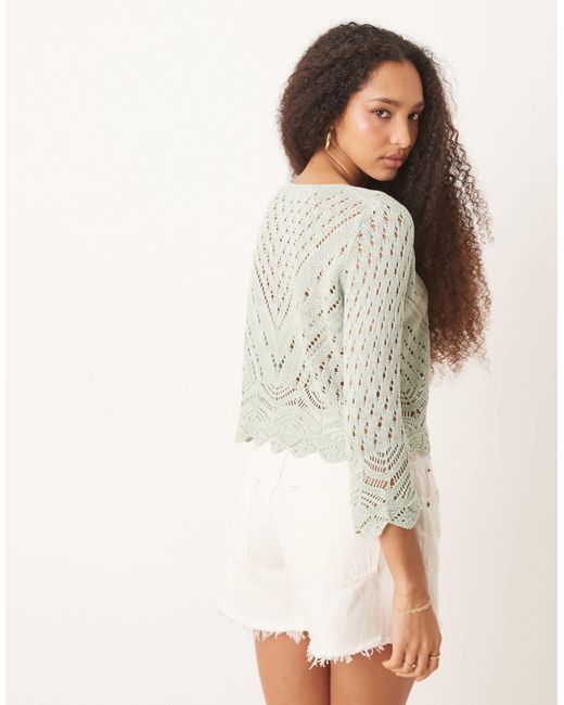 Jdy Natural Open Knit Scallop Edge Top