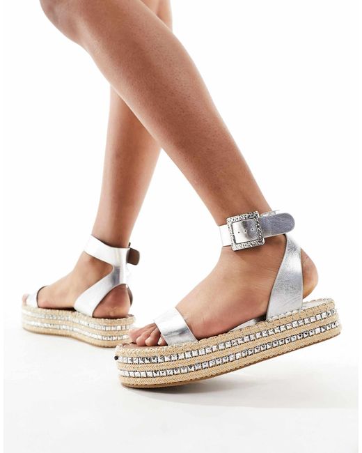 South Beach Metallic Studded Two Part Espadrille Sandals
