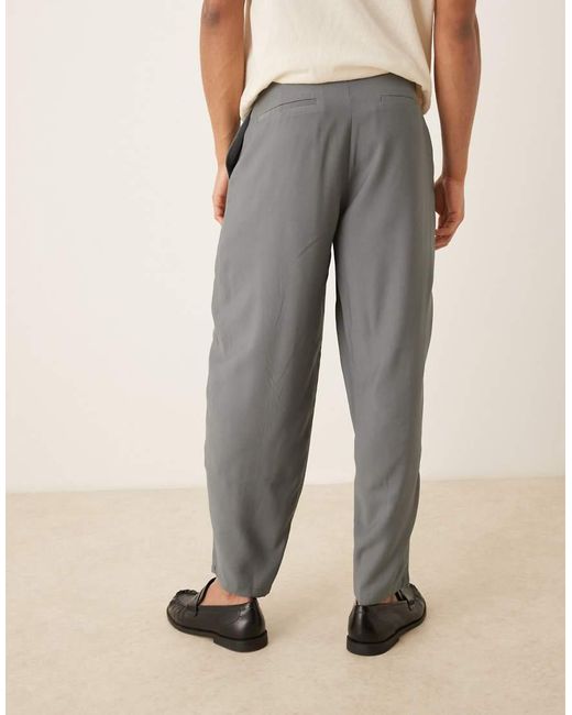 ASOS Gray Oversize Tapered Smart Trousers With Wrap Front for men