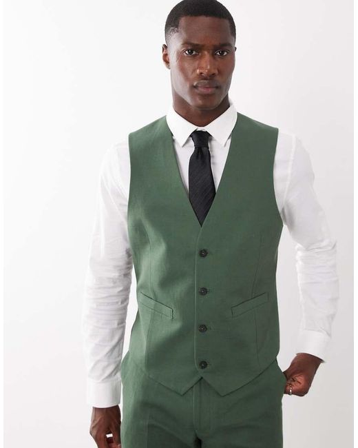 ASOS Green Slim Suit Waistcoat for men