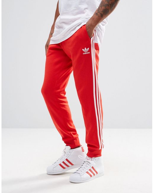 Adidas originals Trefoil Cuffed Joggers Ay7703 in Red for Men | Lyst