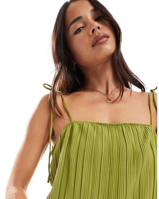 Vero Moda Green Square Neck Plisse Cami Co-ord