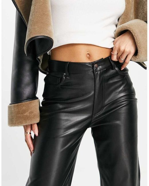 Stradivarius Black Faux Leather Dad Trouser