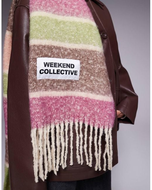 ASOS Purple Weekend Collective Oversized Stripe Scarf With Woven Label