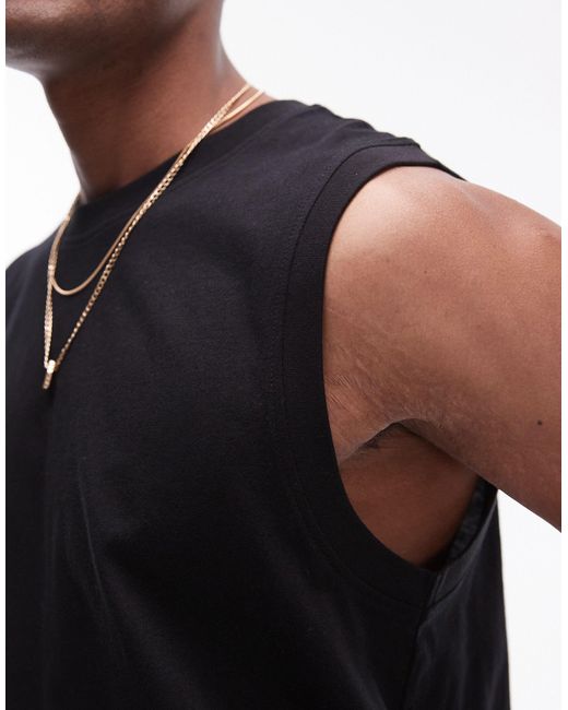 Topman Black Fitted Tank With Crew Neck for men