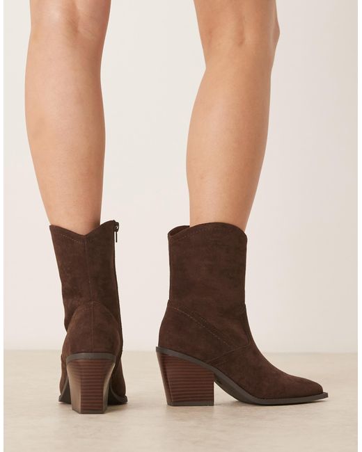 ASOS Brown Wide Fit Remedy Heeled Western Boots