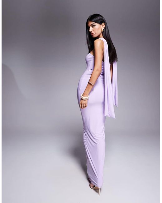 Fashionkilla Purple Double Sculpted Slinky Scarf Detail Maxi Dress