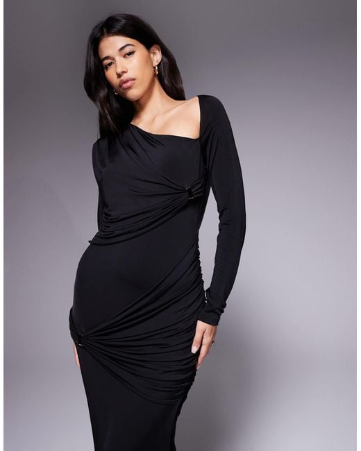 Ruched & Ready Blue – geformtes, asymmetrisches bodycon-maxikleid