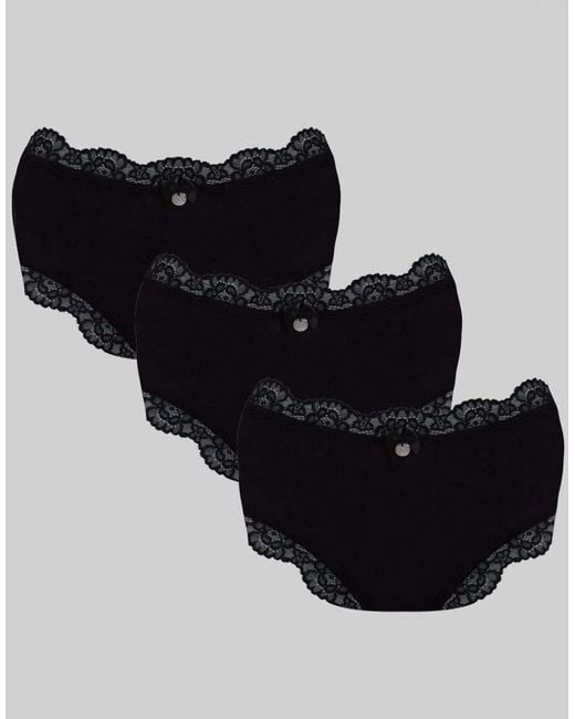 Boux Avenue Black 3 Pack Tatiana Plain Shorts Floral Lace Trim Underwear