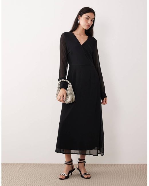 Vila Women's Black Longsleeve V-neck Midi Dress - www.rajagirimanappuram.com