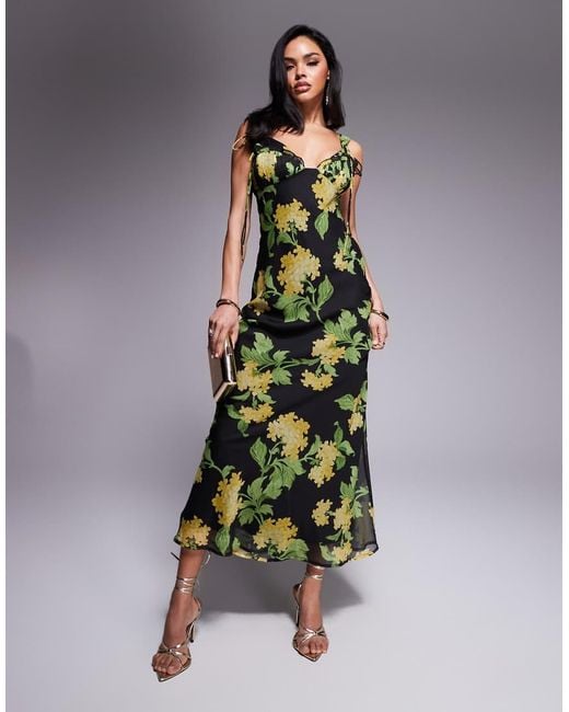 ASOS Multicolor Tie Detail Corset Bias Maxi Dress With Frills