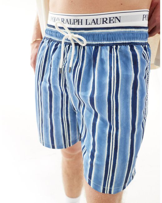 Traveler - pantaloncini da bagno medio a righe con logo di Polo Ralph Lauren in Blue da Uomo
