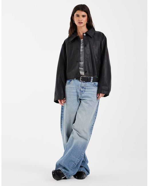 Vero Moda Blue Faux Leather Short Work Jacket