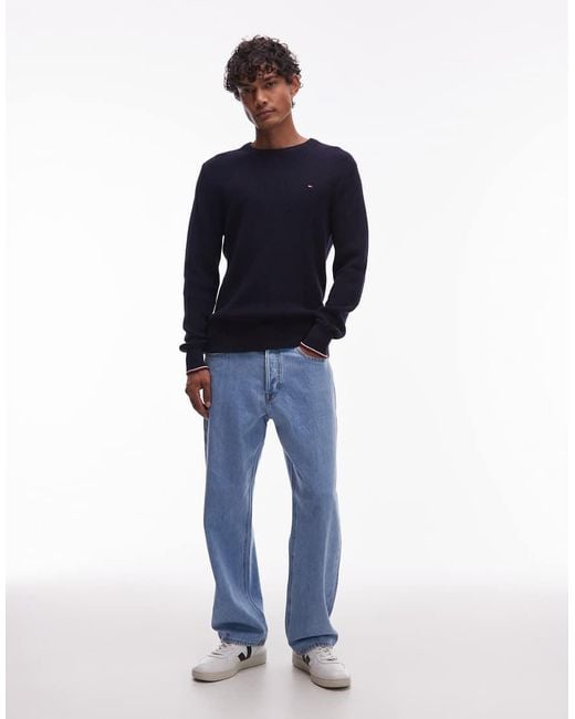 Tommy Hilfiger Blue Tipped Crew Neck Jumper for men