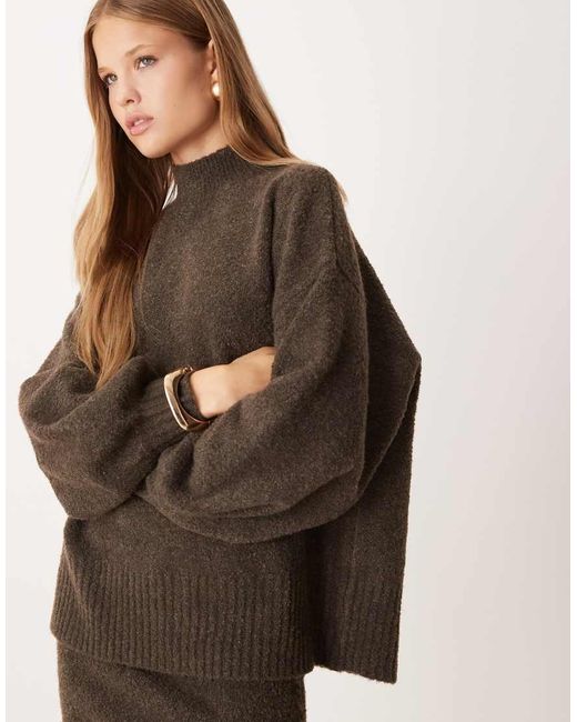 Pretty Lavish Natural Camille Knit Balloon Sleeve Jumper Co-ord